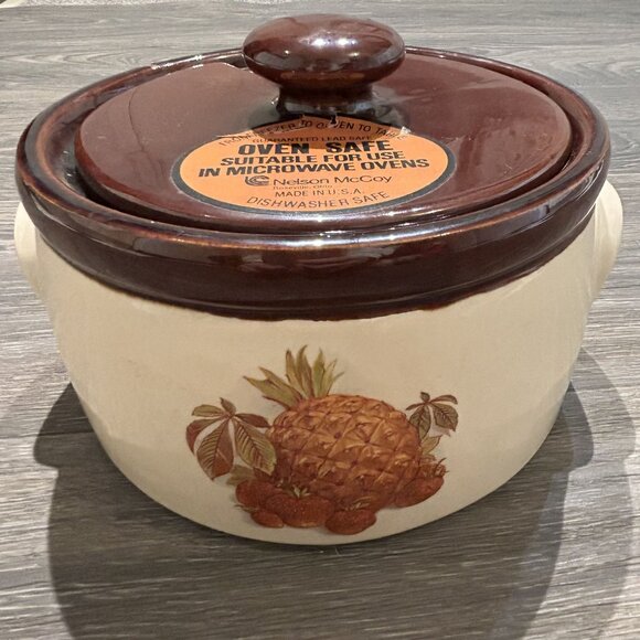 Vintage McCoy Pottery Strawberry Pineapple Country Soup Tureen 1421 70s Retro - Picture 10 of 15